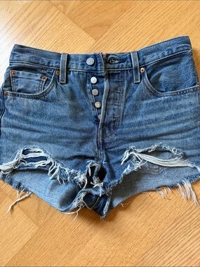 Levi's Distressed Blue Denim Cutoff Shorts